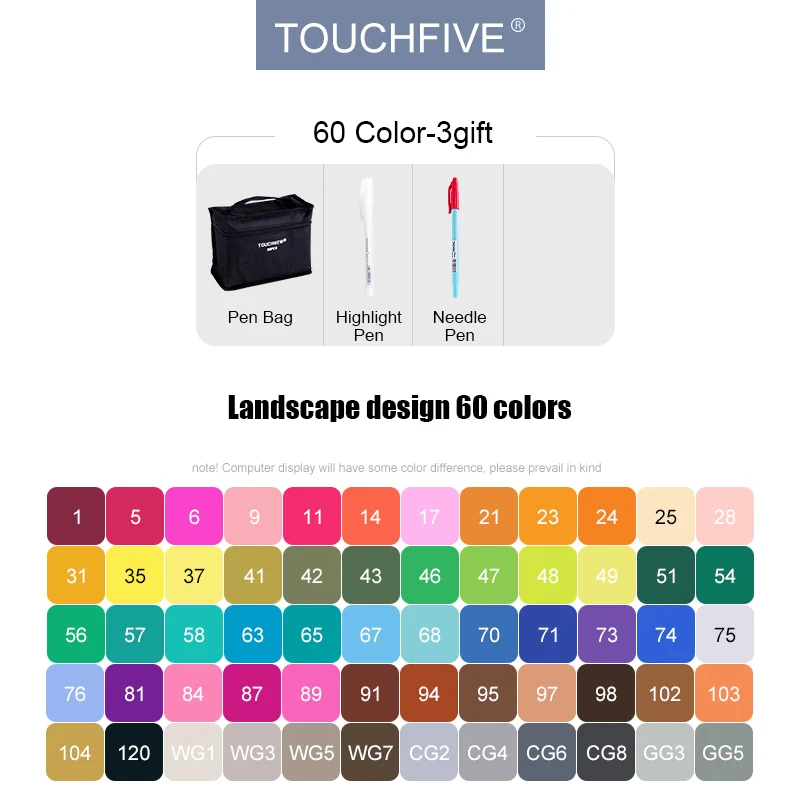 60 landscape design TouchFIVE 30/40/60/80/168 набор цветных маркеров с двойным наконечником, спиртовая основа, хорошее смешивание чернил, профессиональное качество для рисования скетчей, манги, аниме - Цвет: 60 landscape design