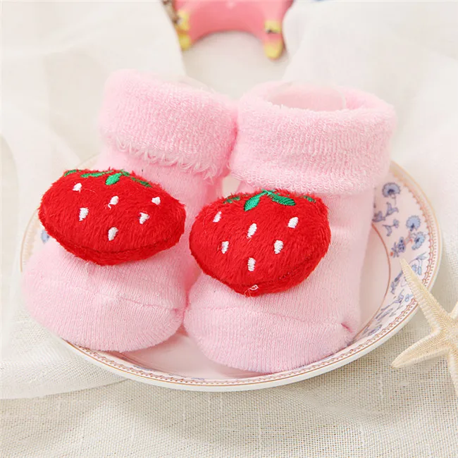 Pink Strawberry Cartoon Baby Socks for Girls Boys Cotton Newborn Toddlers Mix Colors 0-12M | Детская одежда и обувь
