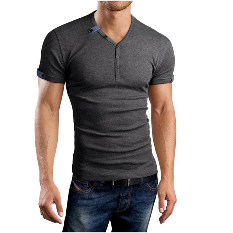 Летние Модная Футболка Slim Fit Мужская Повседневная V Средства ухода за кожей шеи
