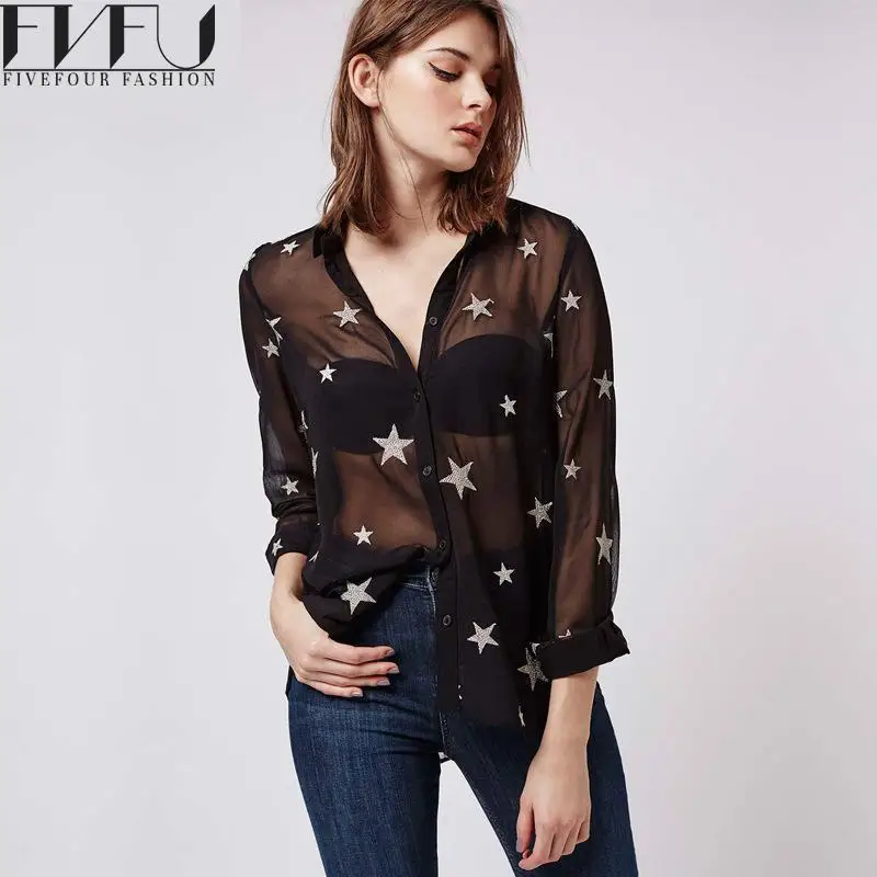 Мода Блузка Рубашка Женщины 2017 Весна Перспектива Черная Девушки Симпатичные