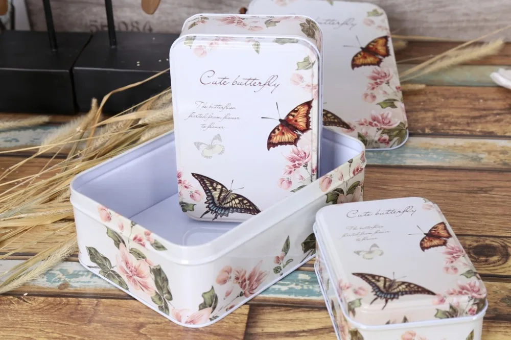 Бесплатная доставка! Жестяной чехол для хранения с милым Рисунком бабочки 3
