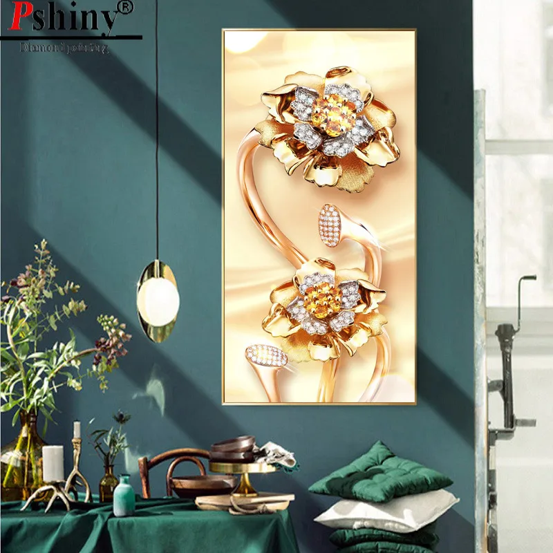 PSHINY DIY 5D алмазная вышивка Продажа Золотой цветок картина стразами полностью