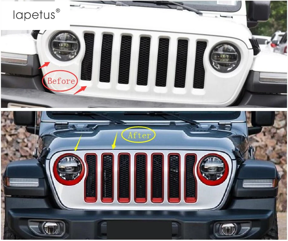 

Lapetus Accessories For Jeep Wrangler JL 2018 - 2022 Front Face Grille Grill & Front Head Lights Lamp Ring Molding Cover Trim