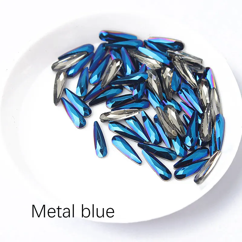 Metal blue 30/100 шт разноцветные стразы в форме капли воды для ногтей, Кристальные блестящие стразы, семена дыни, Алмазный Декор для ногтей, инструменты для маникюра - Цвет: Metal blue