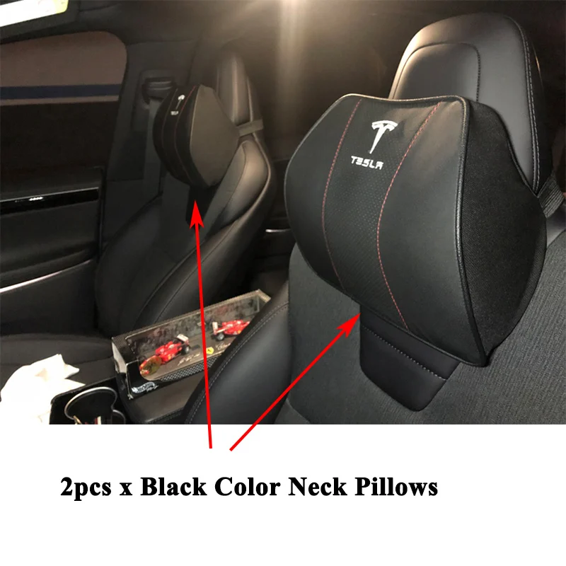 2pcs Black Стайлинг пены памяти комфорт подголовник автомобиля подушка для шеи протектор подушки Чехол Логотип Аксессуары для Tesla модель S модель X 3 - Цвет: 2pcs Black