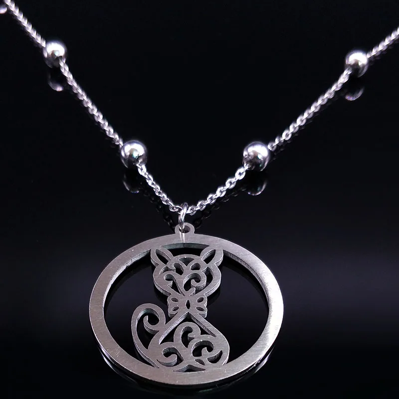 Женское Ожерелье из нержавеющей стали серебристое ожерелье с кристаллами кота