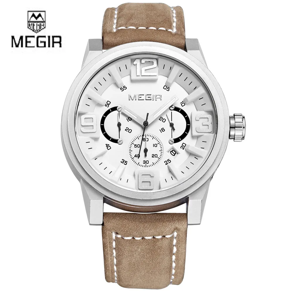 ME301004 MEGIR наручные часы с хронографом и датой, топ класса люкс, Брендовые мужские военные спортивные армейские часы, мужские классические кварцевые часы, Подарочная коробка 3010 - Цвет: ME301004