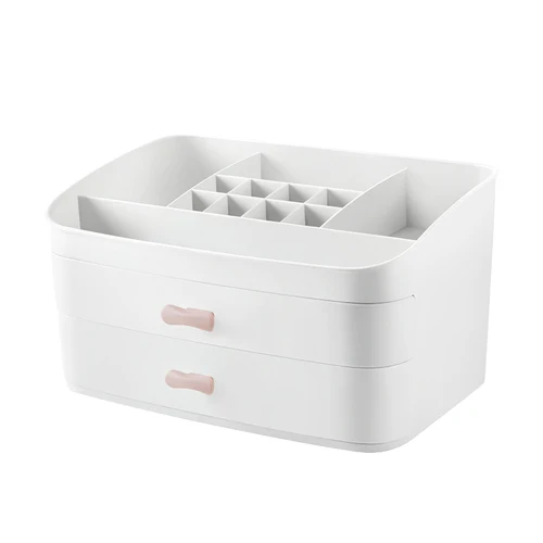 White Makeup Box Пластиковые органайзеры для макияжа, шкатулка для косметики и украшений, кисть для помады, держатель с 2 ящиками, чехол для хранения стола, аксессуары для ванной комнаты и дома - Цвет: White Makeup Box