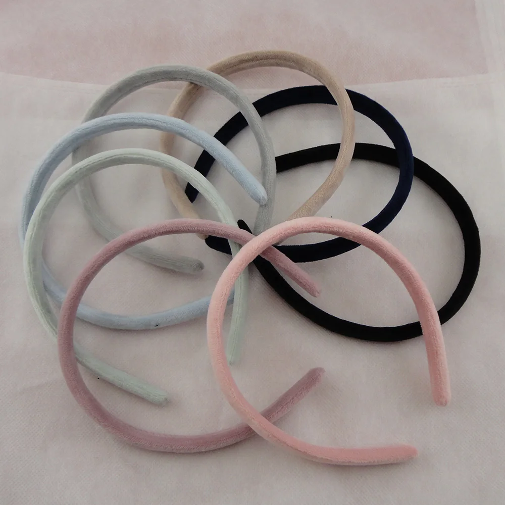 10PCS 12mm Pastel Colors Velvet Fabric Covered Plastic Hair Headbands hair hoops for Women girls fur hairbands images - 6