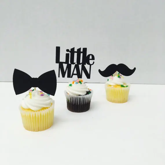 

Little Man Reveal Cupcake Toppers baby shower boy birthday party food picks