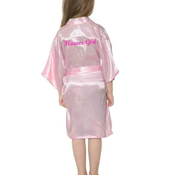 bright pink w flower C& Fung/детское атласное кимоно из вискозы, халат с цветком для девочек, ярко-розовый банный халат для свадьбы, дня рождения, платья для мамы и дочки - Цвет: bright pink w flower