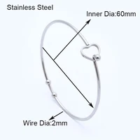 10pcslot 60mm newest 2mm thick stainless steel hearts beads bangle bracelet cuff bracelet expandable opening bangle wholesale
