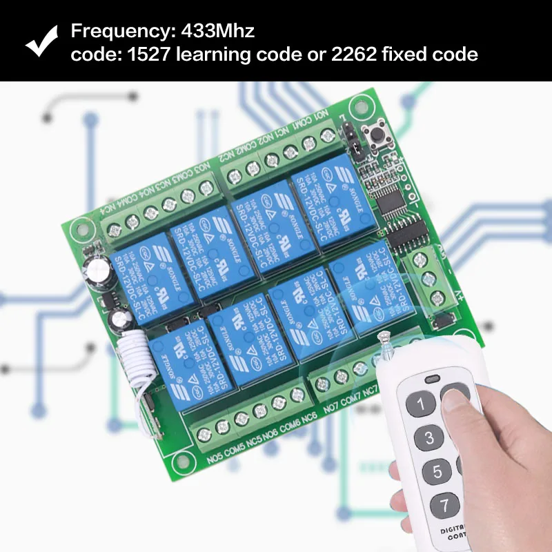 433MHz беспроводной универсальный пульт дистанционного управления DC 12V 8 ch rf релейный приемник и 500 метров пульт дистанционного управления для беспроводного дистанционного управления