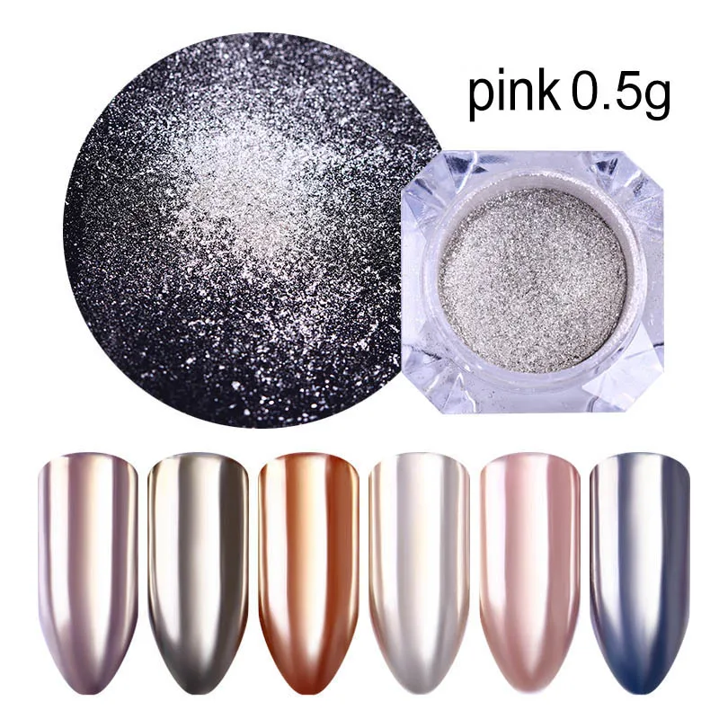 pink 1 коробка 1/0. 5 г зеркальный серебристо-черный порошок для ногтей сверкающий хромированный пигмент для маникюра дизайн ногтей блестящая пыль украшение для УФ-геля - Цвет: pink