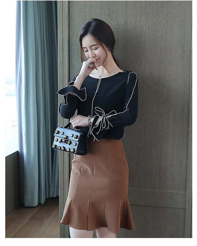 Dingaozlz blusa feminina осенние новые женские топы корейская модная Повседневная рубашка с галстуком-бабочкой белая шифоновая блузка с длинным рукавом