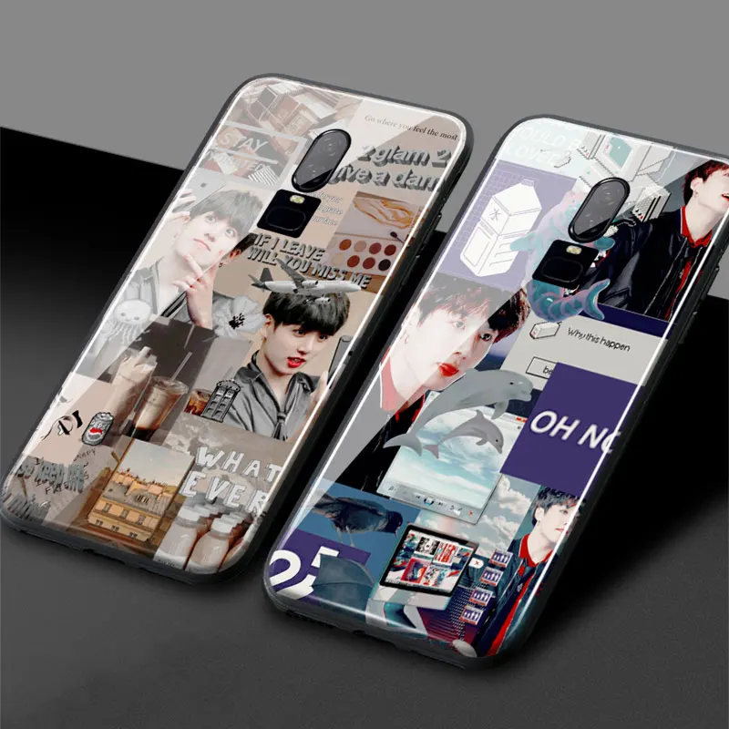 Jungkook Kpop коллажи модная эстетика закаленное стекло Мягкий силикон 1 + 7 Coque для Oneplus 6