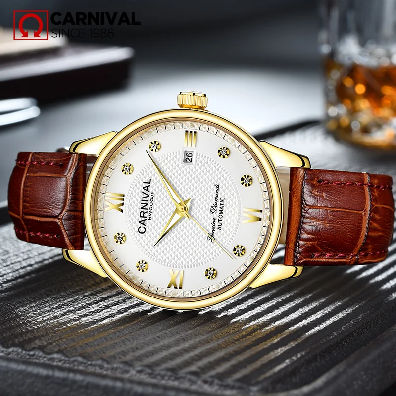 TopBrand CARNIVAL классические Позолоченные мужские часы с ободком Роскошные деловые