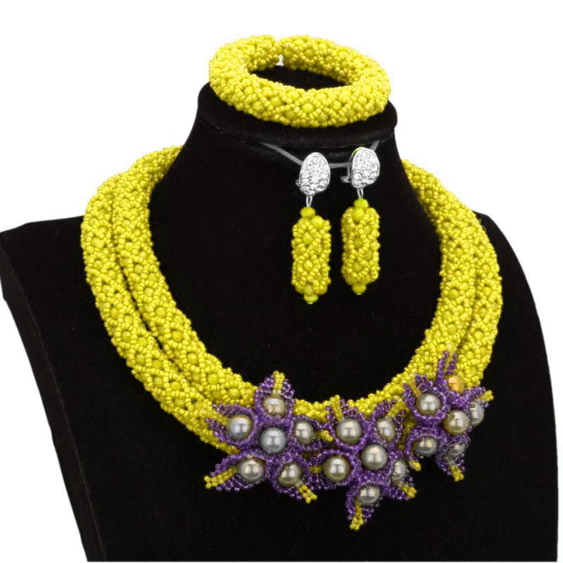 4UJewelry комплект ювелирных изделий Дубай нигерийские 2 слоя ручной работы Цветы