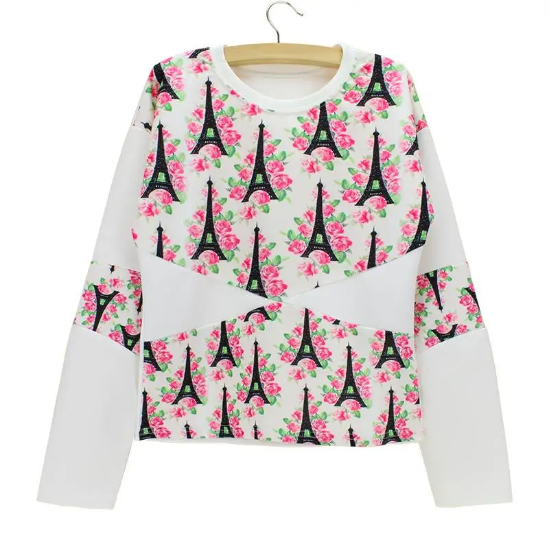 Осенний свитер с цветочным принтом в стиле Парижской Эйфелевой башни Модный