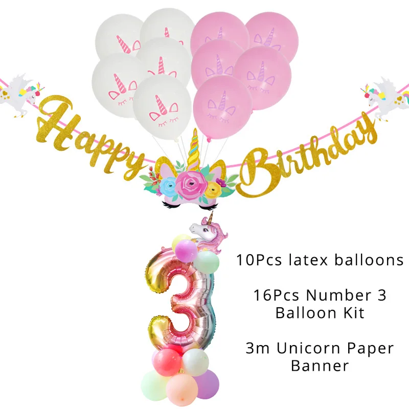 balloon banner kit 3 Единорог с днем рождения баннер Радуга Единорог фольга номер шар колонна Дети День Рождения Вечеринка украшения детский душ украшения - Цвет: balloon banner kit 3