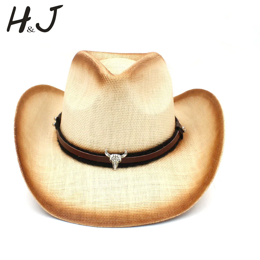 Женская и мужская соломенная ковбойская шляпа с повязкой на голову Bull для женщин