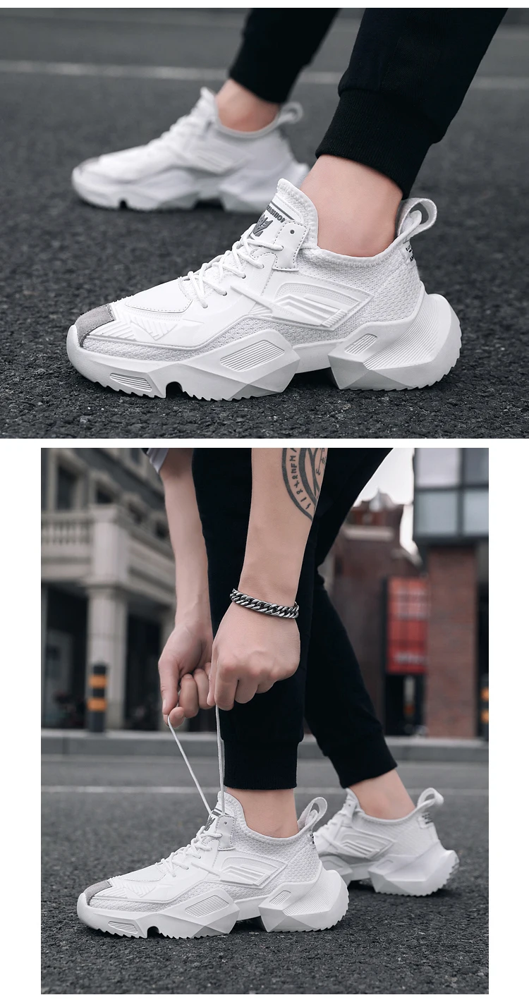 New Sneakers Men Shoes Casual mesh White Lace Up Comfortable Outdoor Breathable Fashion Heightening black Leather Shoes Male