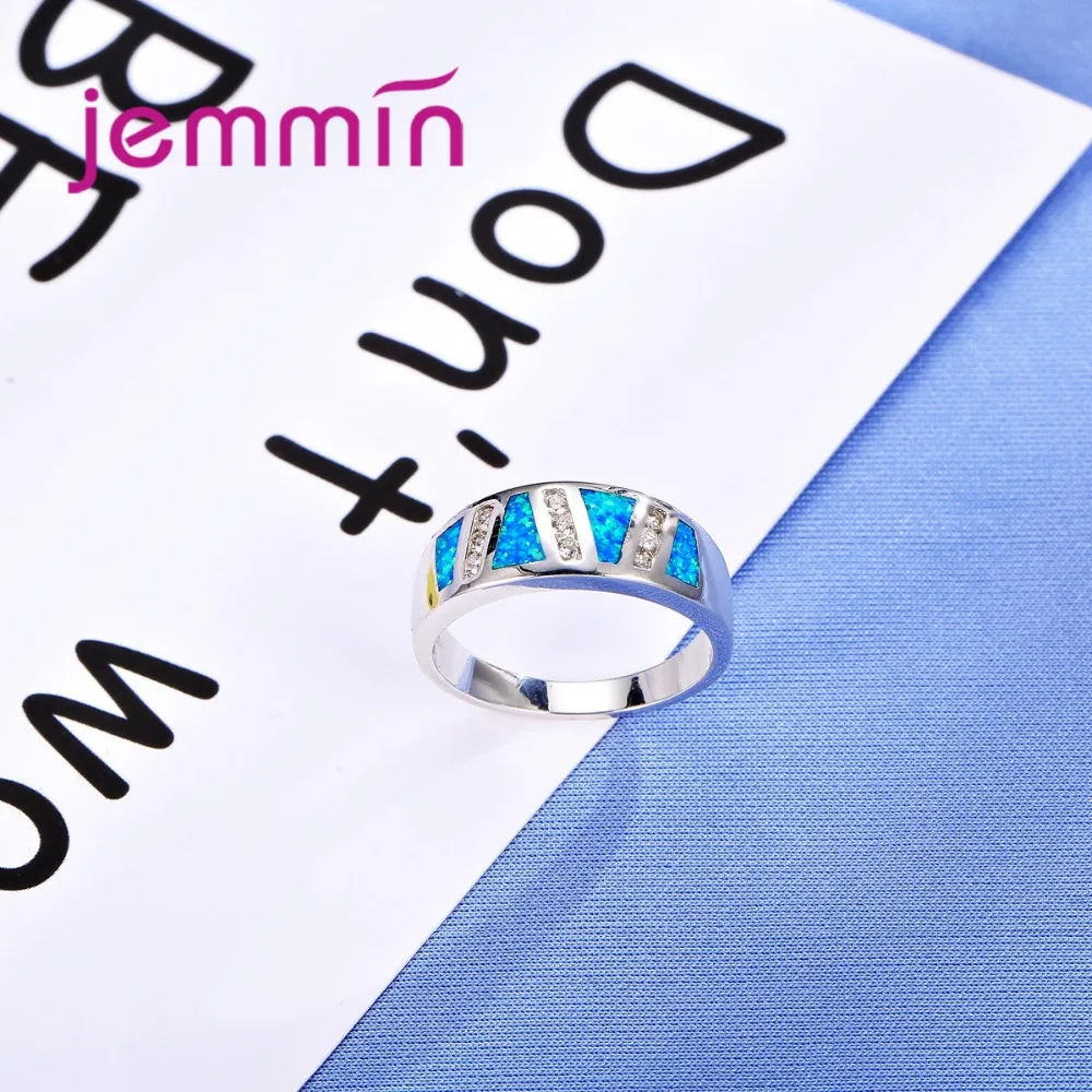 

Blue Fire Opal Rings Women Clear AAA CZ Crystal Unique Trendy Engagement Party Gift Jewelry Ring