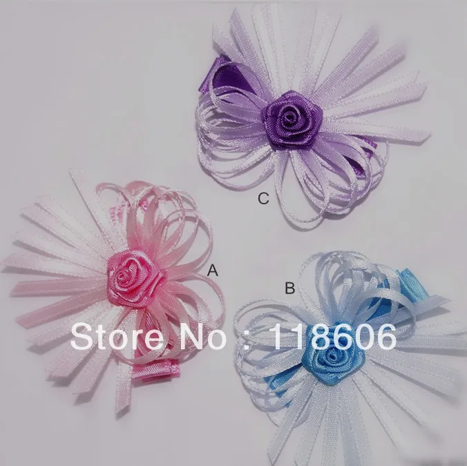 

Free shipping Girls Hair Bows Hair Clips Ribbon Flower Rose