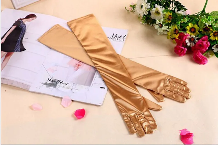 Новые модные длинные эластичные атласные перчатки для женщин/вечерние женские