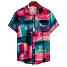 Мужская хлопковая рубашка с короткими рукавами, гавайская Свободная блузка розового цвета с принтом в винтажном стиле, Гавайский стиль