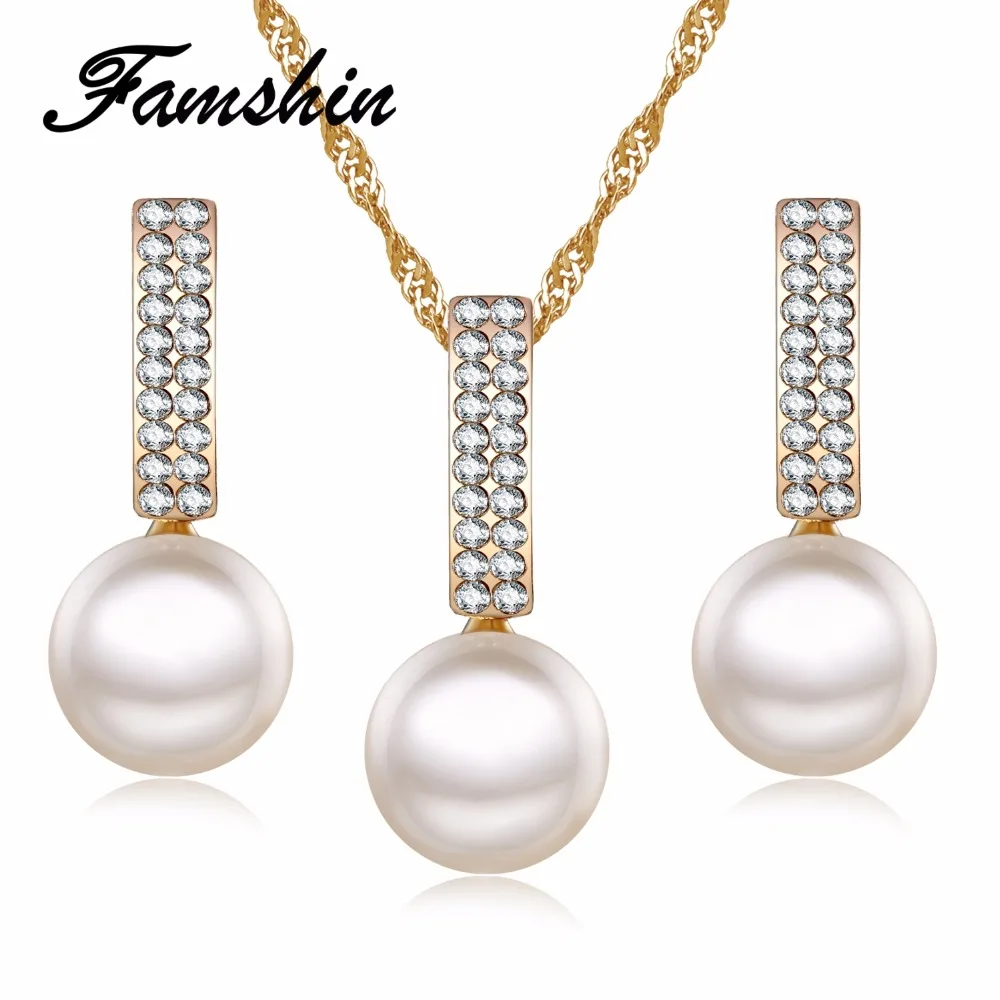 Женский ювелирный комплект из колье и серёг с искусственным жемчугом|Ювелирные