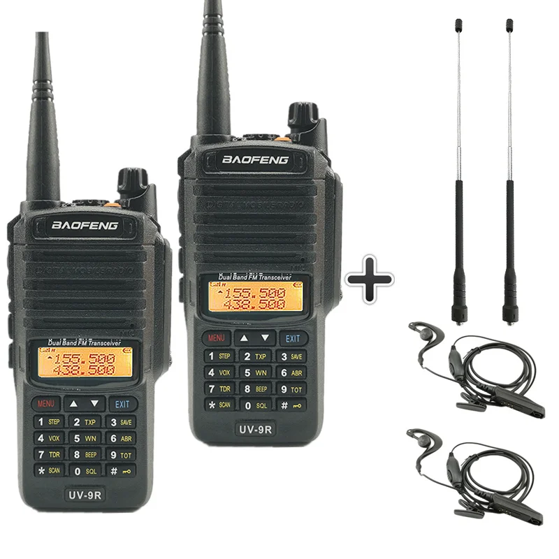 Add 2headset2antenna 2 шт. Baofeng UV-9R пыле иди и болтай Walkie Talkie “иди и IP67 Водонепроницаемый любительской радиостанции УФ 9R двухстороннее радио CB Ham UV9R дальность 50 км - Цвет: Add 2headset2antenna