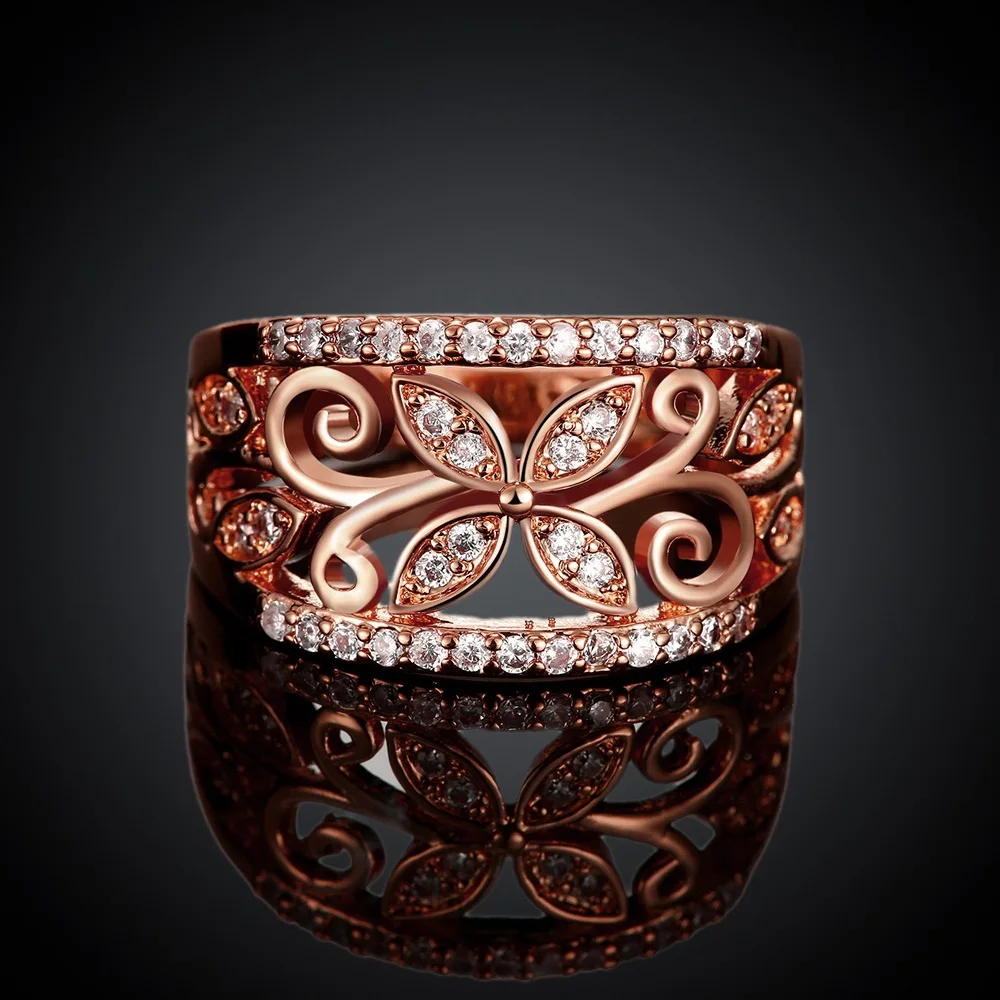 rose gold YWOSPX розовое золото цветок кубический цирконий Кольца для женщин размер 6,7, 8,9 Женский Золотой Серебряный Цвет свадебное циркониевое кольцо ювелирные изделия Anel - Цвет основного камня: rose gold