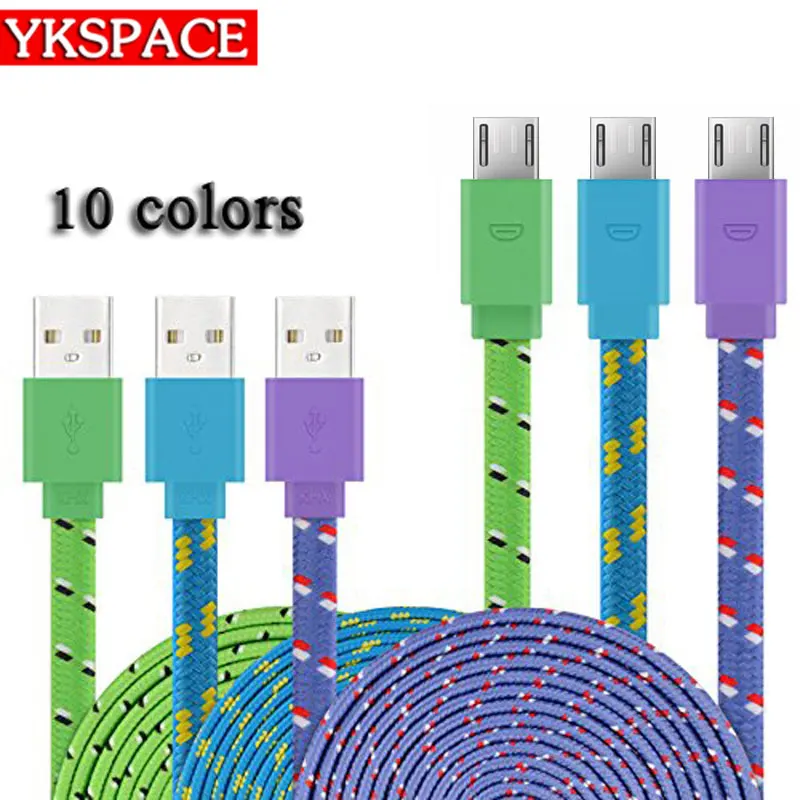 

2 м 3 м прочный плоский плетеный текстильный micro USB кабель для синхронизации данных и зарядки для телефонов Samsung Huawei Oppo Xiaomi android