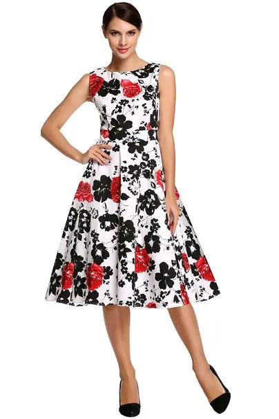 Платье 2017 Плюс Размер одежды Одри Хепберн Цветочные одеяние ретро качели