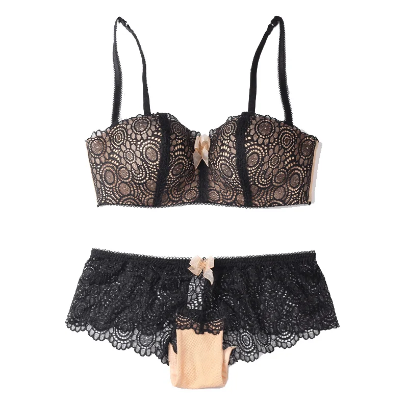 Бесшовный комплект с кружевным бюстгальтером без косточек женское нижнее белье