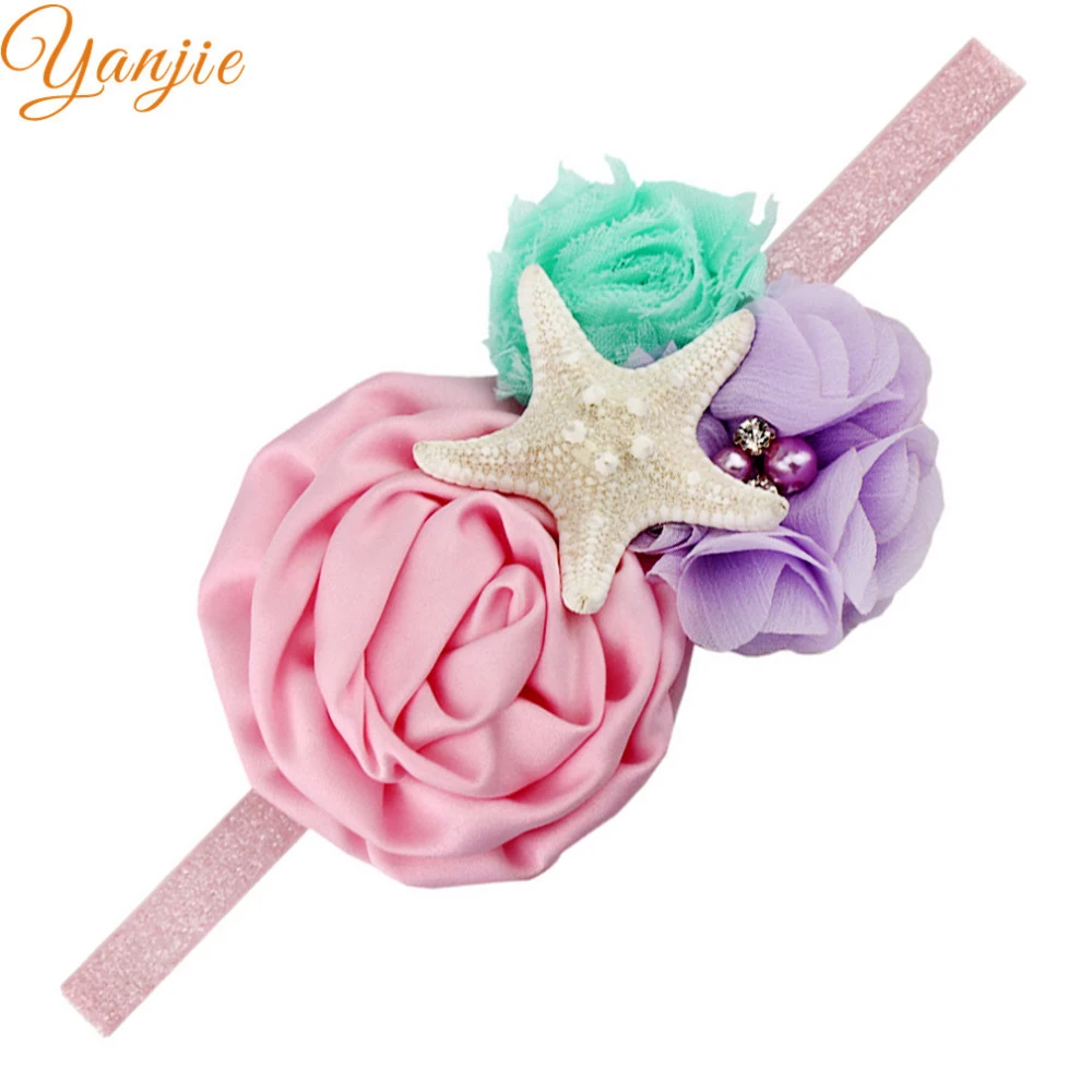 Детская атласная лента для волос с морскими звездами|flower hair accessories|hair accessorieselastic