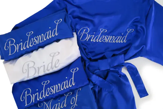 

customize wedding Bride & Bridesmaid bridal satin pajamas robes Bachelor maid of honor kimonos gowns gifts party favors
