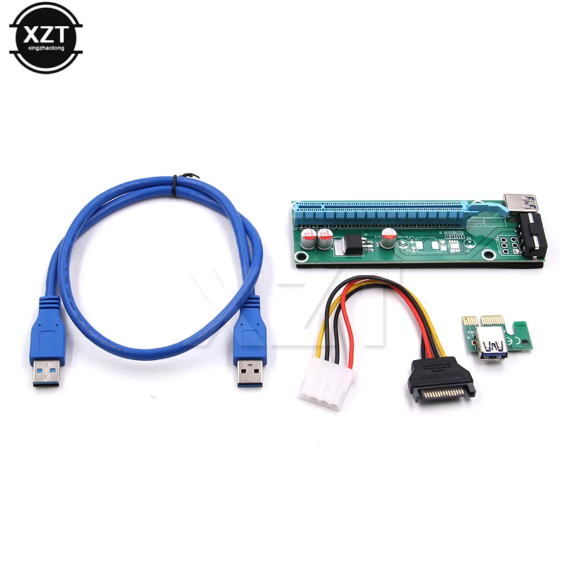 Адаптер PCI-Express PCI-E 1X к 16X Райзер-карта адаптер PCIE Extender + USB3.0 кабель SATA 4Pin IDE Molex шнур