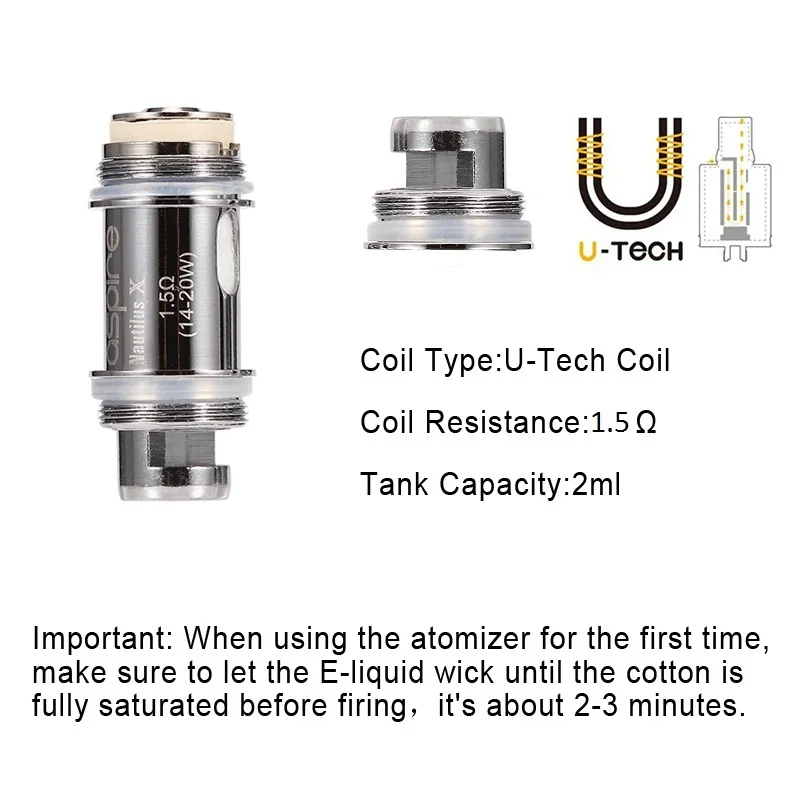 E Cigarette Atomizer Aspire Nautilus X Vape Tank 2ml Capacity with 1.5 ohm/1.8 ohm U-Tech Coil Electronic | Электроника