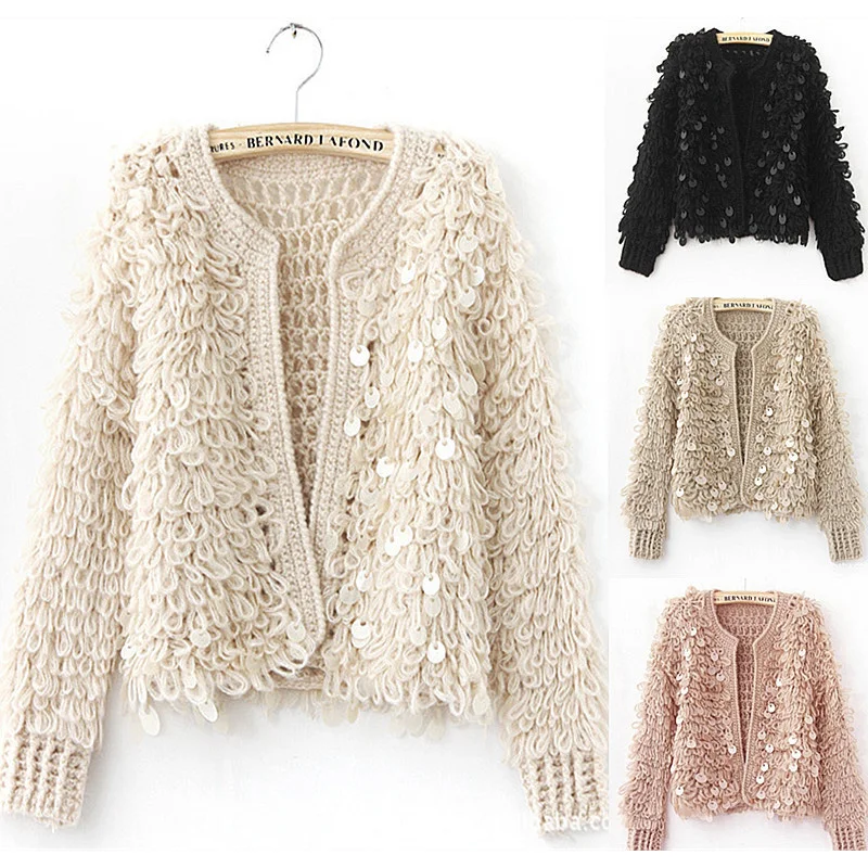 SCSECH Autumn Mohair Wool Knitting Circles Knitted Cardigan Winter Fashionable Fashion Women Short Sweater Coat S8D97 |
