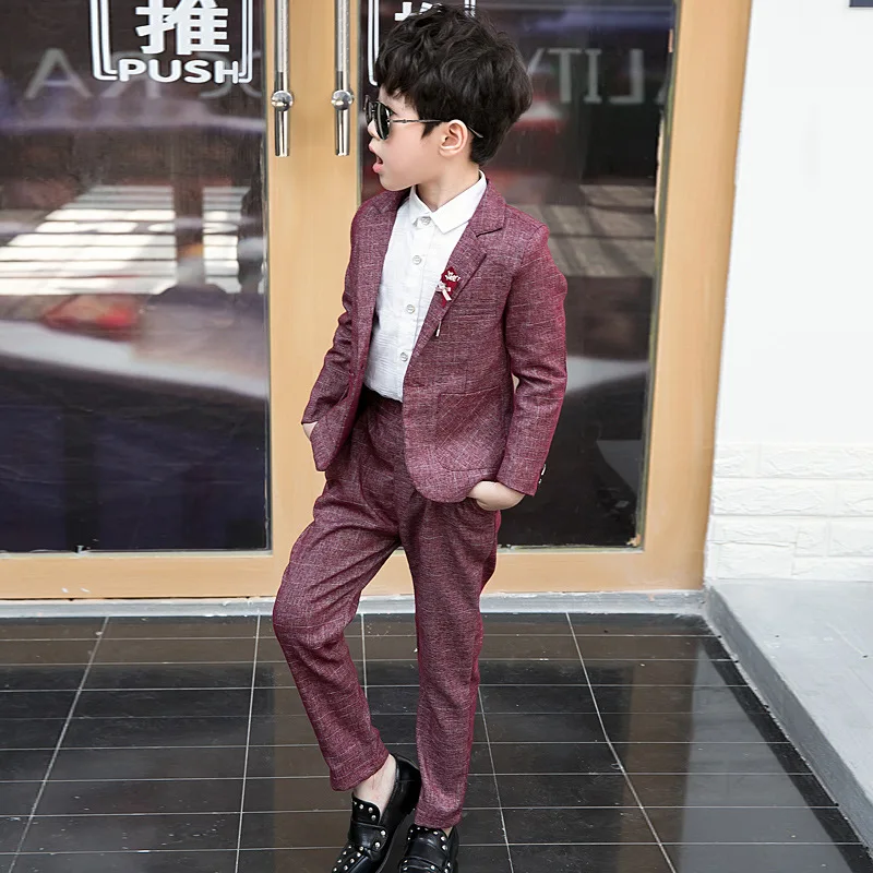 Costume Cotton Baby Boys Blazers Suits New Single Breasted Jacket Pant 2pcs Suit Boy Formal Wedding Wear Children Clothing