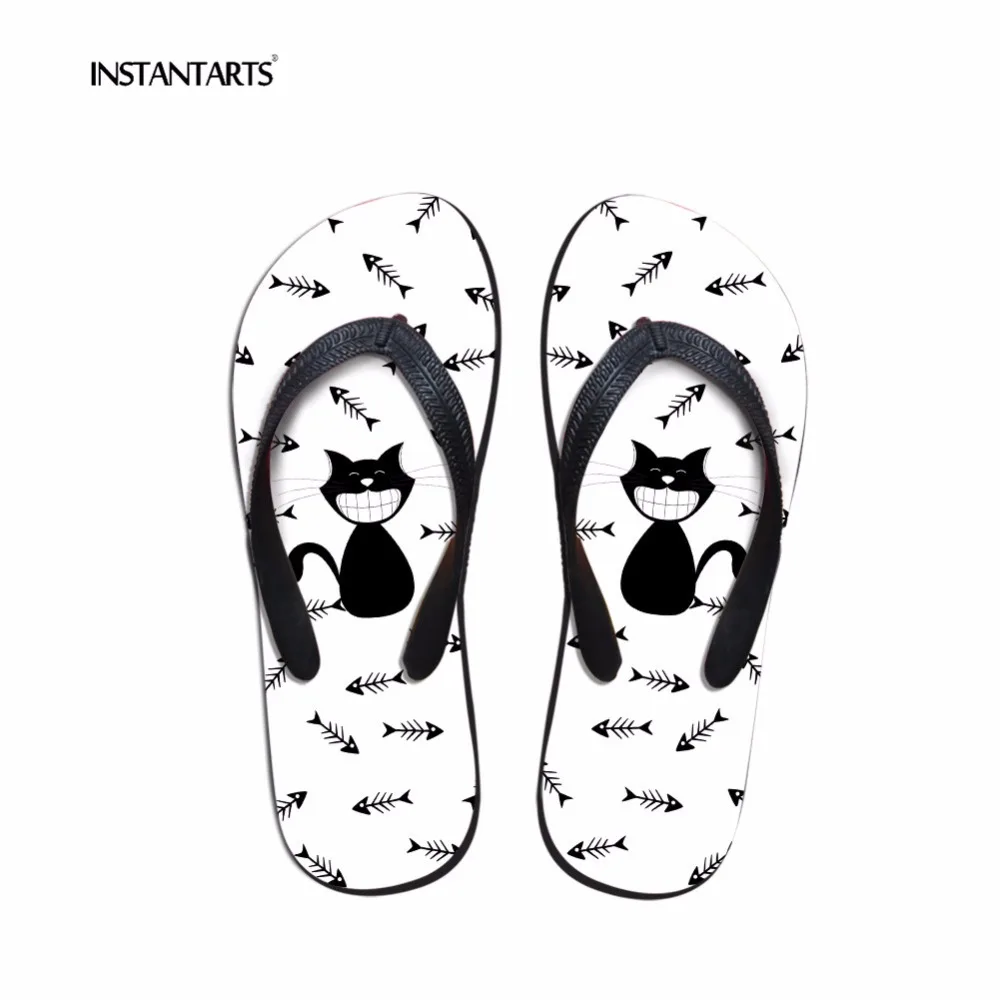 

INSTANTARTS Zapatos Mujer Fashion Summer Beach Flip Flops for Women Girls Cute Cartoon Cat Pattern Outside Home Rubber Slippers