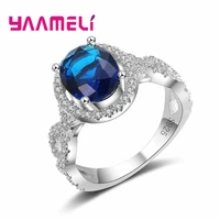 elegant classic deep blue round crystal stone ring 925 silver for cute womens wedding ceremony anniversary