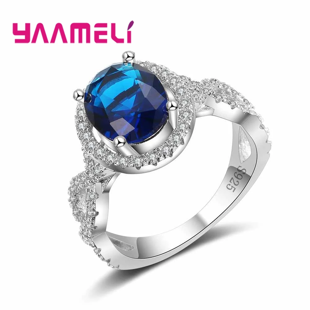 Женское кольцо из серебра 925 пробы с темно синим круглым кристаллом|925 sterling silver|ring sterlingsterling silver |