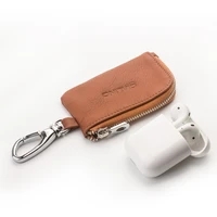 qialino fashion portable genuine leather bag case for apple airpods simple mini pocket loading car keys coin cowhide cover