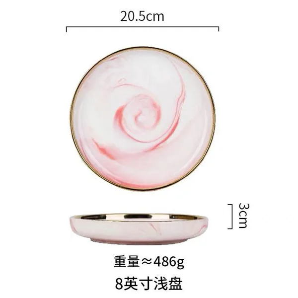 8inch shallow dish Розовый Роскошный керамический поднос Позолоченный край Западная еда стейк тарелка фрукты еда миска блюдо скандинавские дома посуда чаша 10 8 дюймов - Цвет: 8inch shallow dish