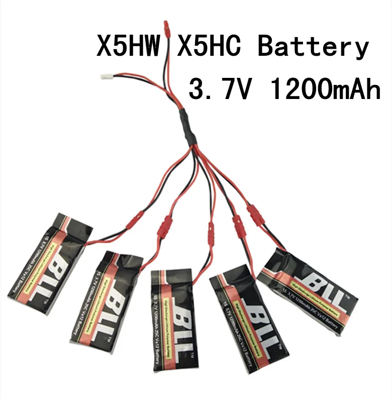 

5PCS 3.7V 1200mah LiPo Battery + 1 points 5 conversion line for SYMA X5HW X5HW RC Drone Quadcopter Spare Parts Set