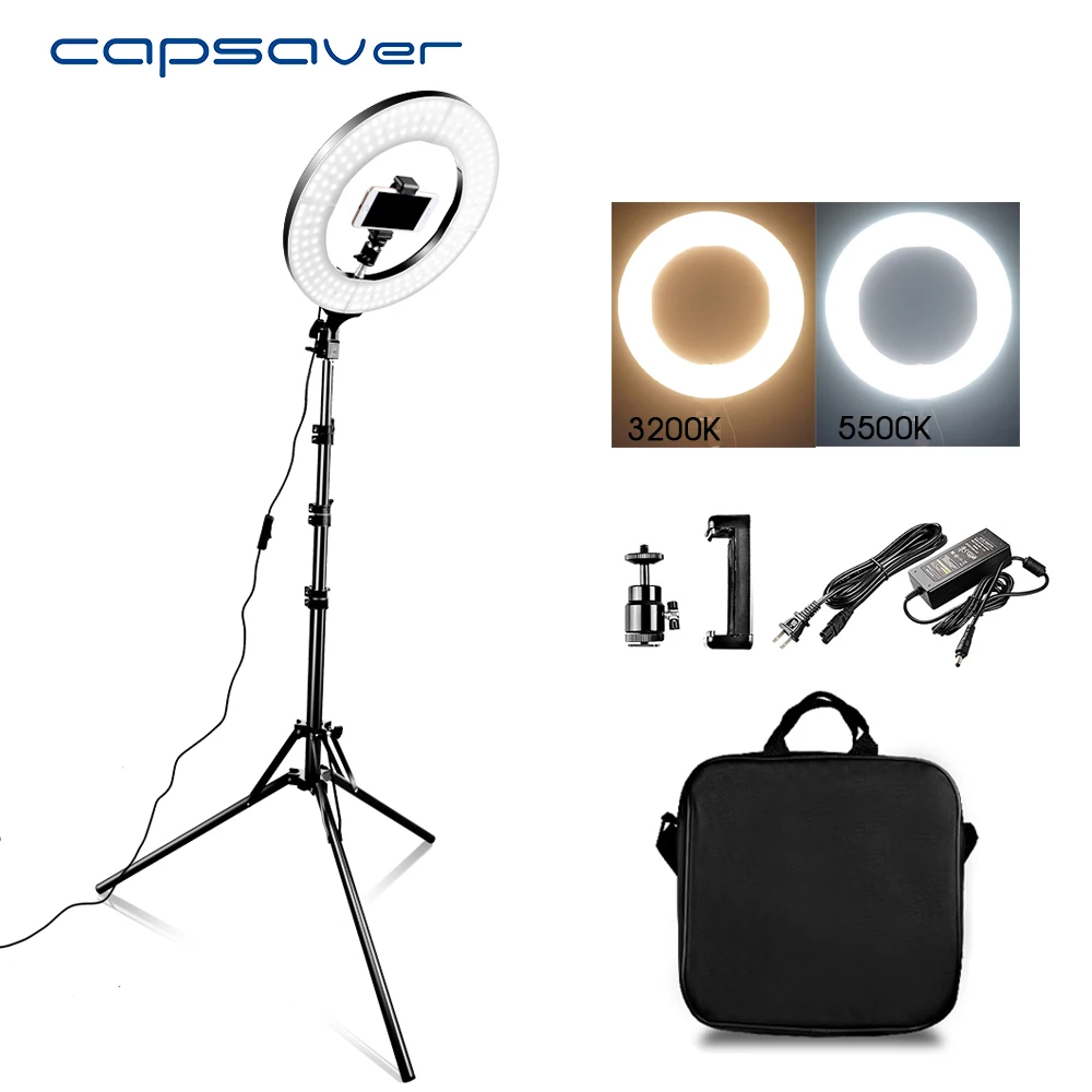 Capsaver 1" светодиодный кольцевой светильник, кольцевые лампы, светильник для макияжа с подставкой, Трипод, двухцветный 3200 K-5500 K кольцевая лампа для видео, фото на YouTube