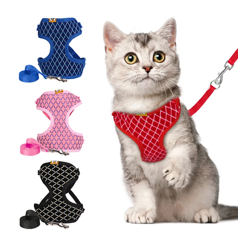 

Rhinestone Mesh Cat Harness And Leash Set Breathable Adjustable Pet Vest Harness For Small Dog Cat Walking Harnesses Leads